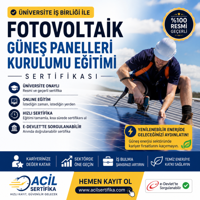 Fotovoltaik Güneş Panelleri Kurulumu Eğitimi Sertifikası